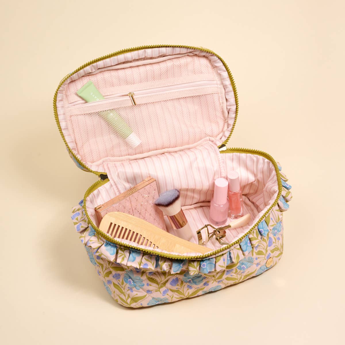 The Darling Effect Glam & Go Quilted Cosmetic Bag Poppin' Petals Aqua
