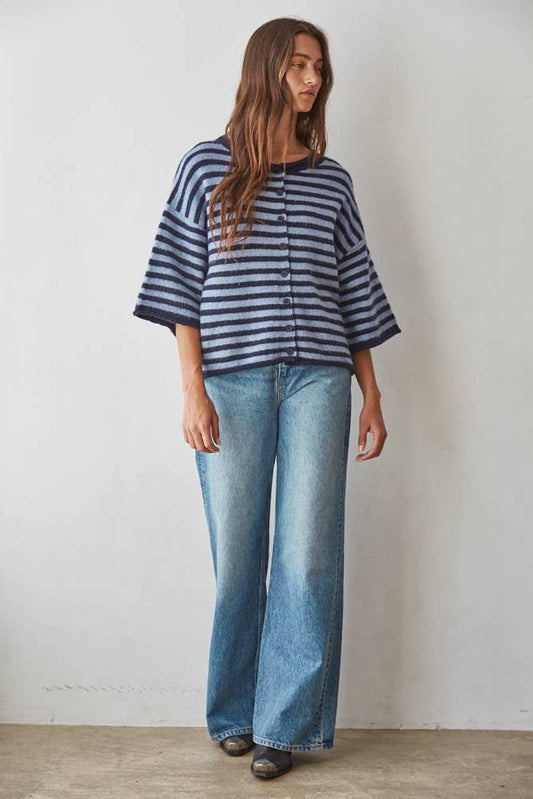 Knit Quarter Sleeve Striped Sweater