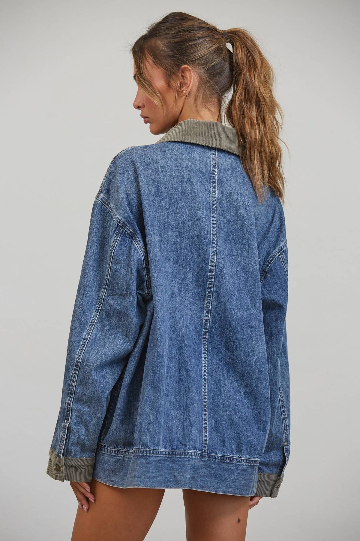 Creamon Contrast Collar Denim Barn Jacket