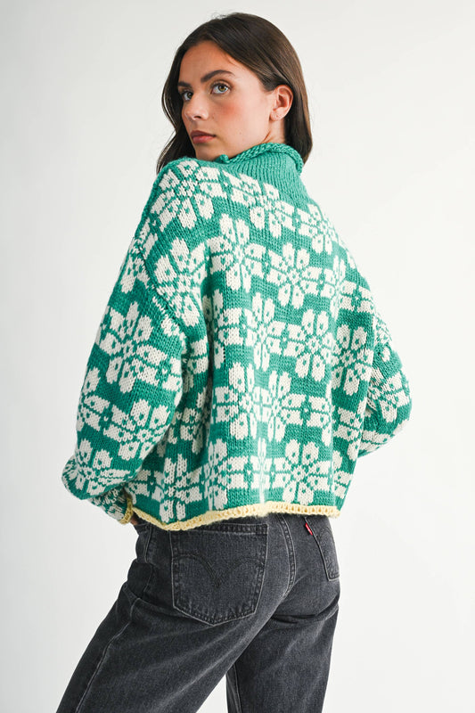 Floral Fair Isle Mock Neck Sweater