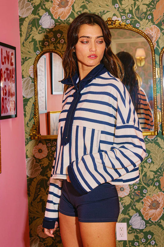 Bucket List Striped Half Zip Pullover