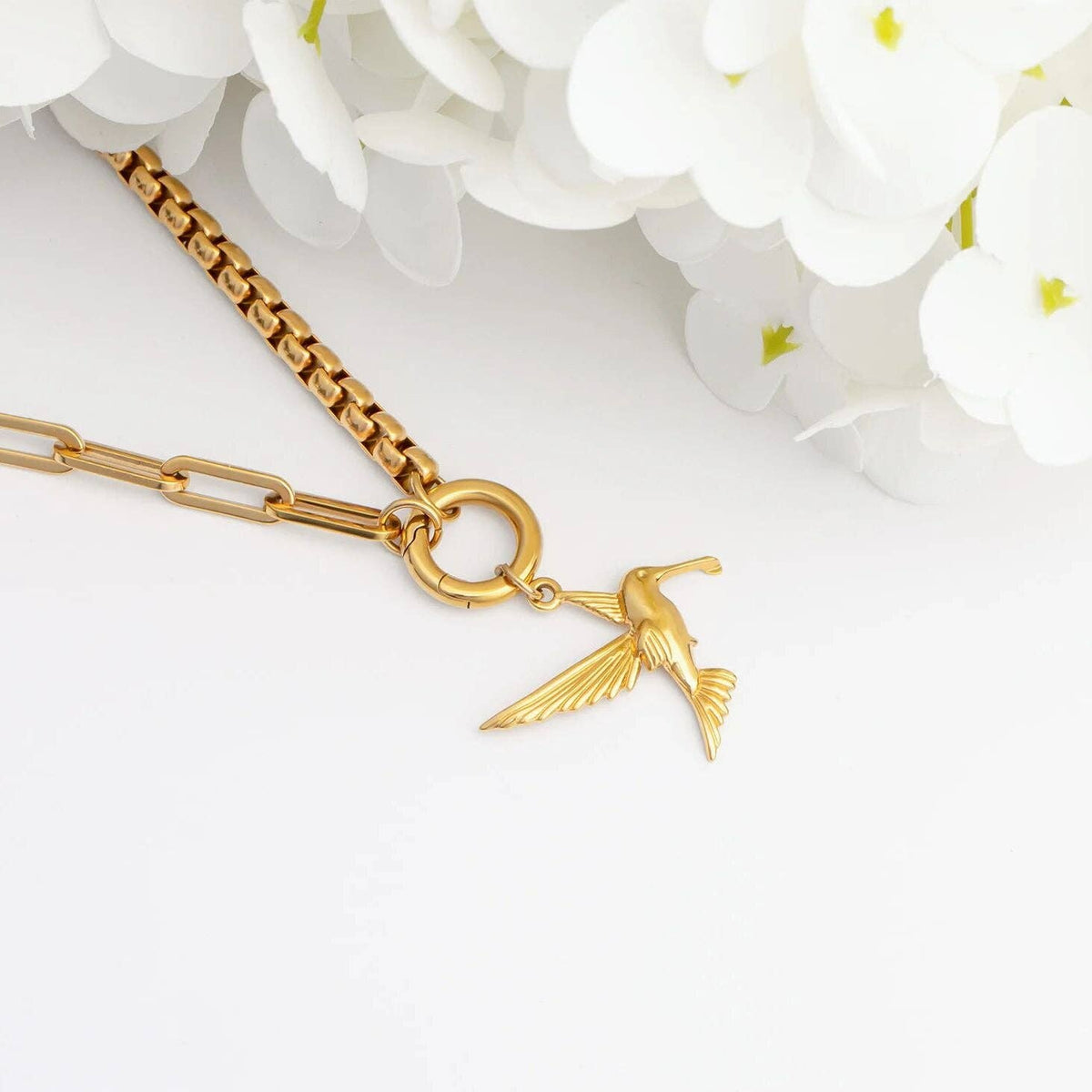 Gold Box Paperclip Charm Holder Necklace