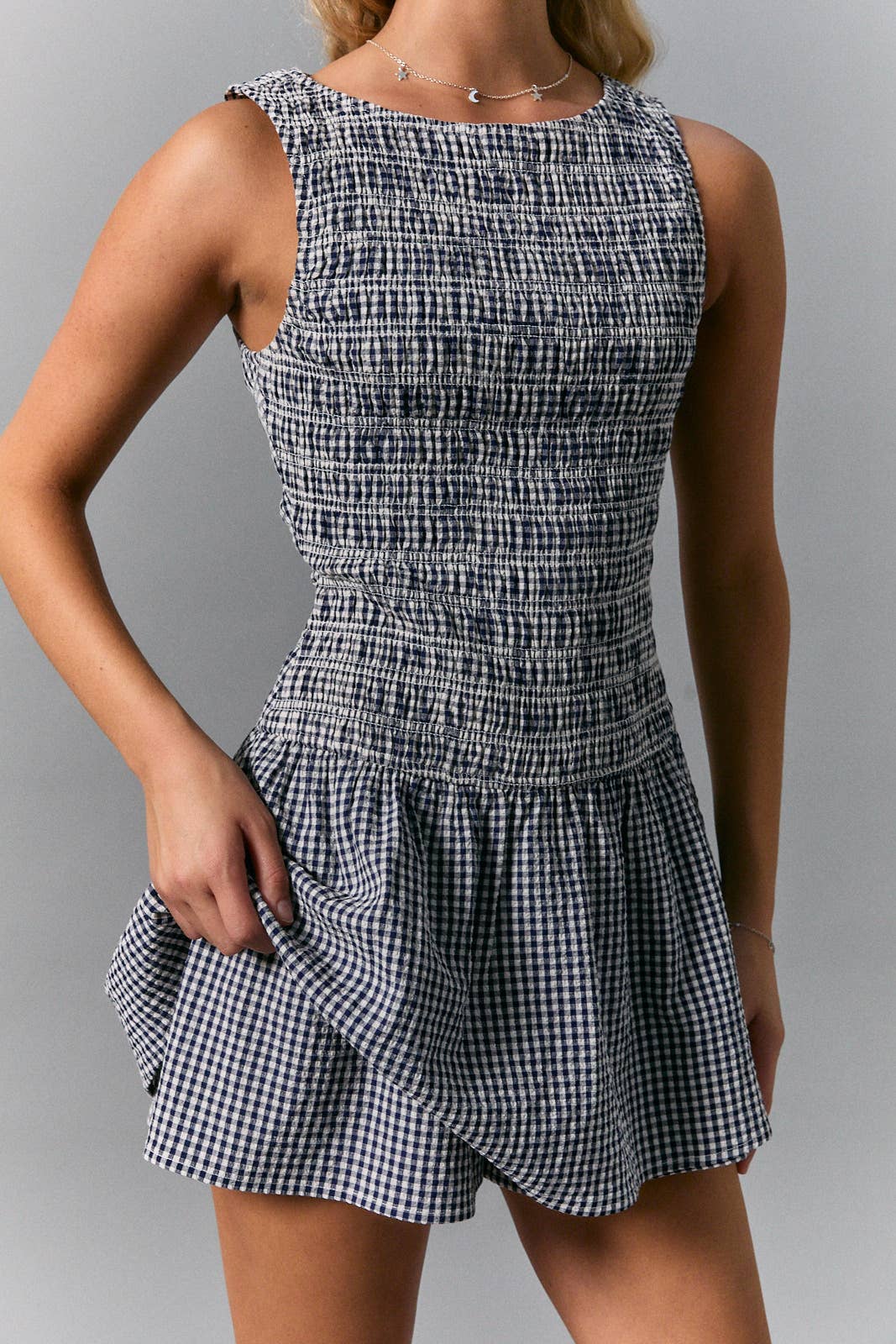 Le Lis Navy Gingham Romper