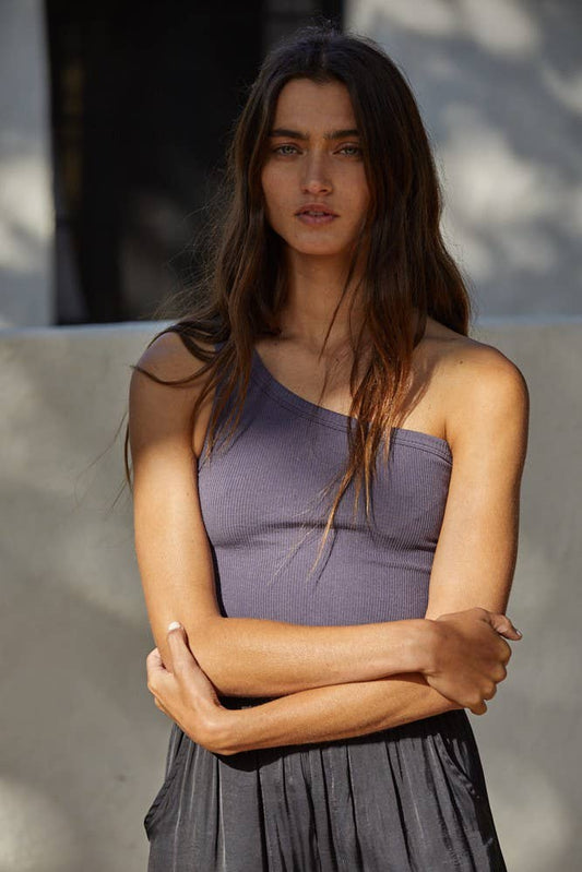 By Together One Shoulder Ribbed Tank