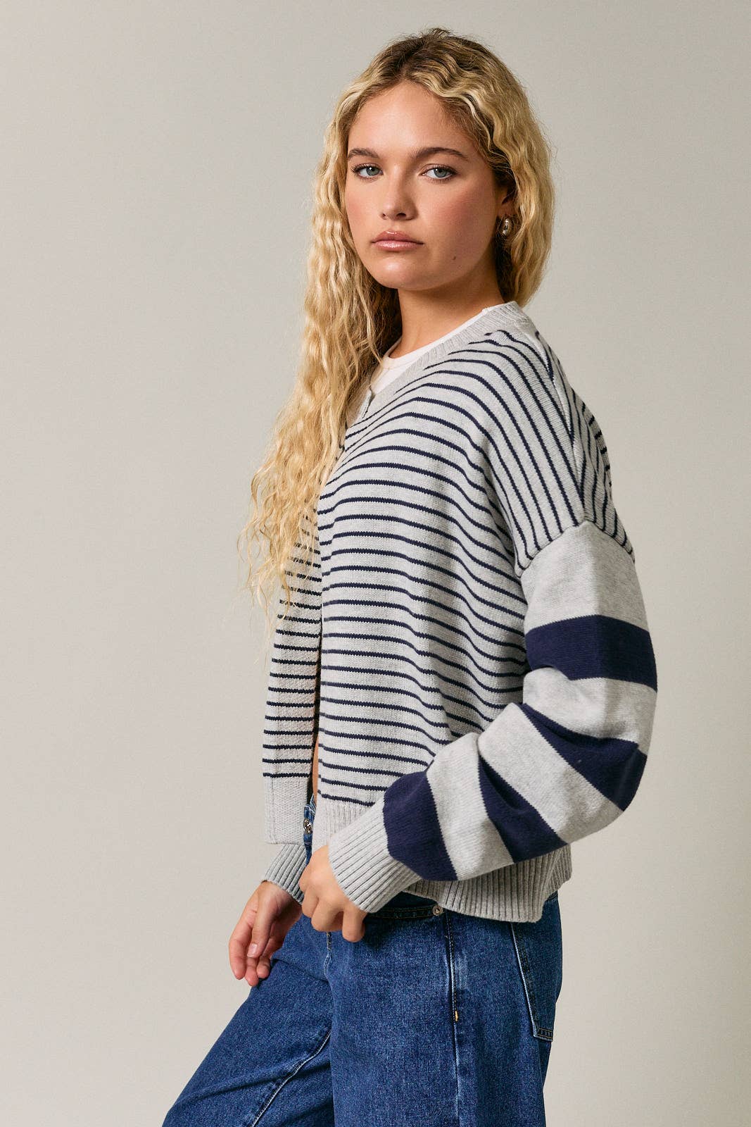 Open Front Striped Cardigan