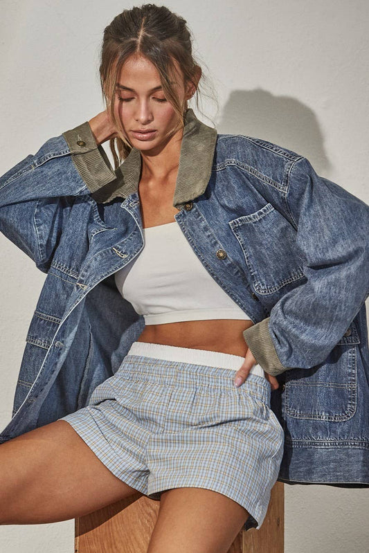 Creamon Contrast Collar Denim Barn Jacket