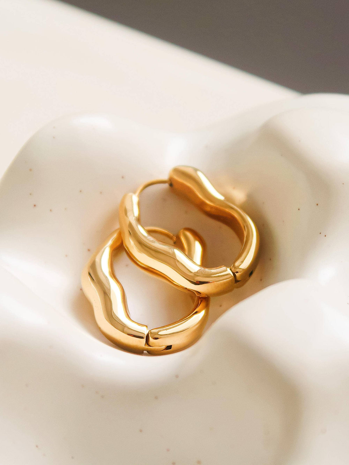 Gold Wave Oval Hoop Earring