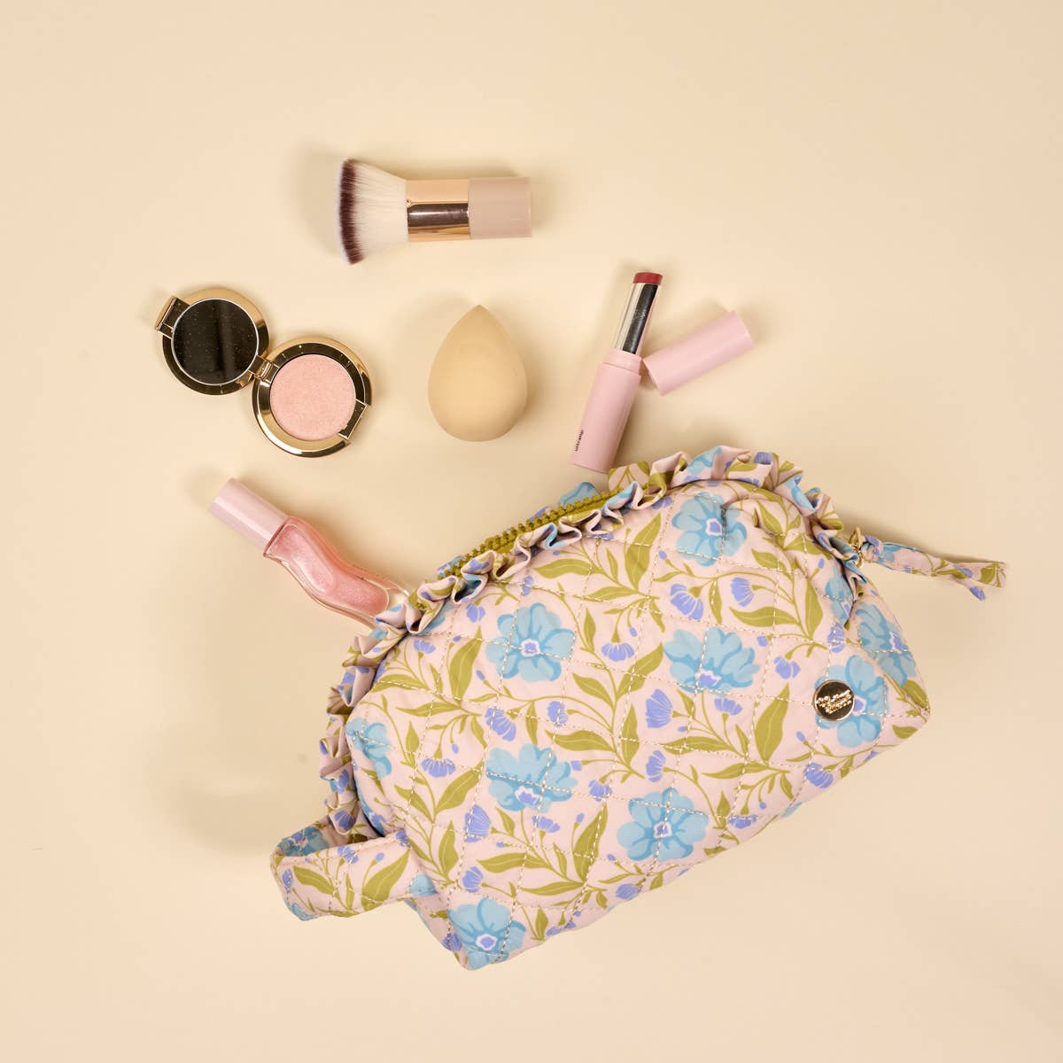 The Darling Effect Essentials Quilted Cosmetic Pouch Poppin' Petals Aqua