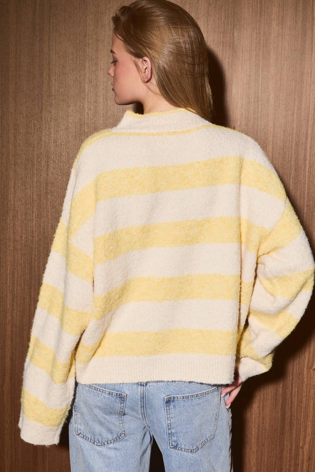 Yellow Striped High Neck Cardigan