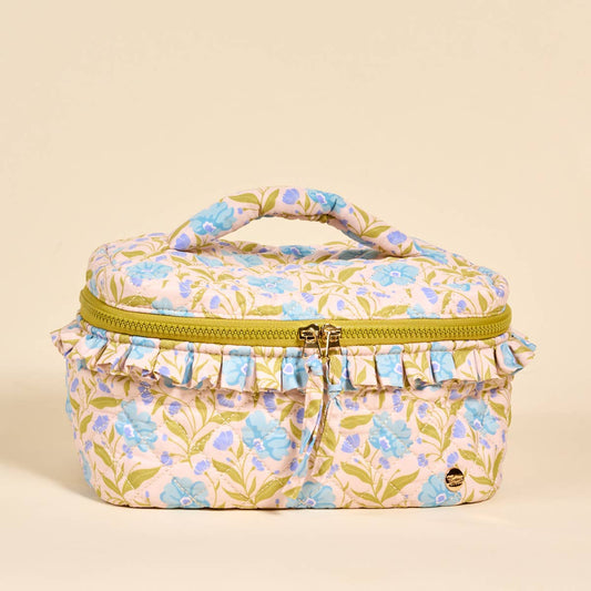 The Darling Effect Glam & Go Quilted Cosmetic Bag Poppin' Petals Aqua