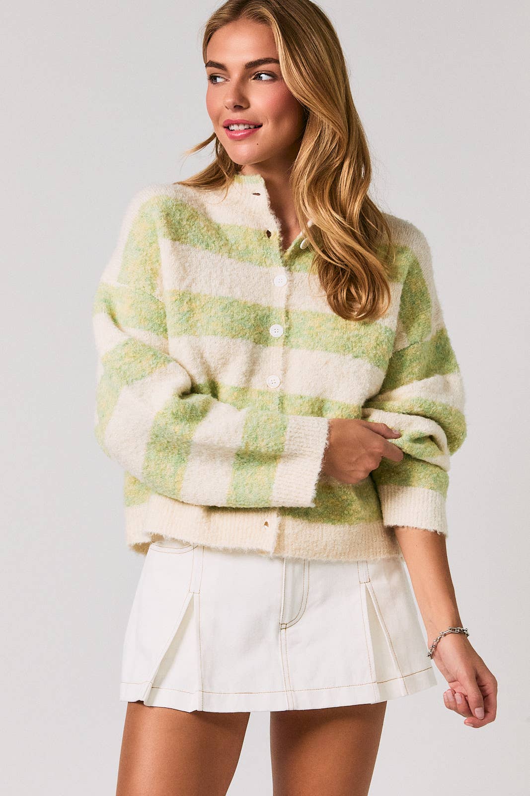 Le Lis High Neck Striped Cardigan