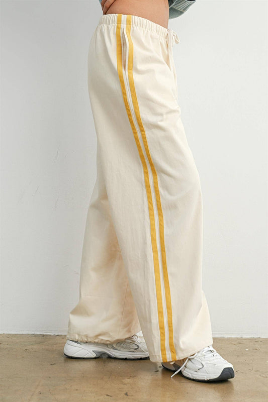 Striped Wide-Leg Drawstring Track Pants