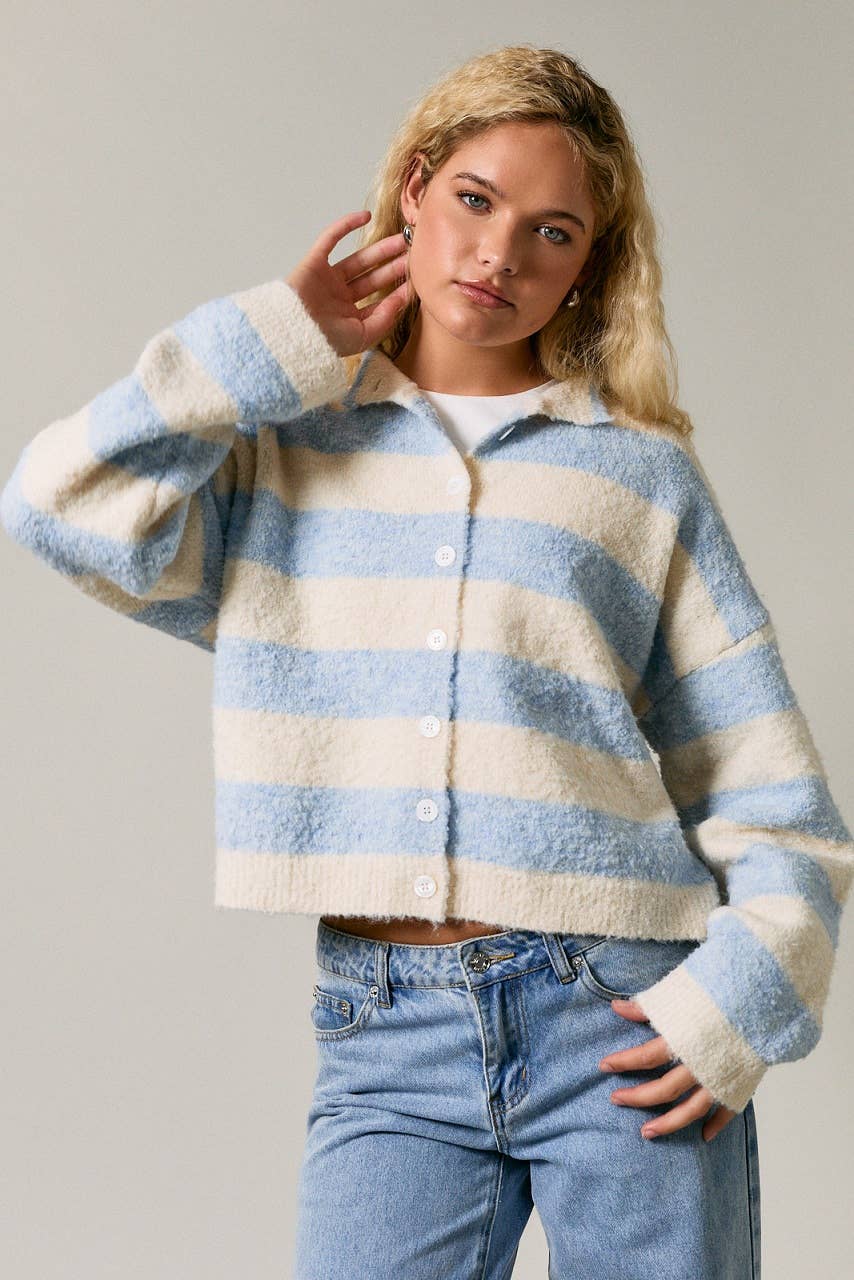 Le Lis High Neck Striped Cardigan