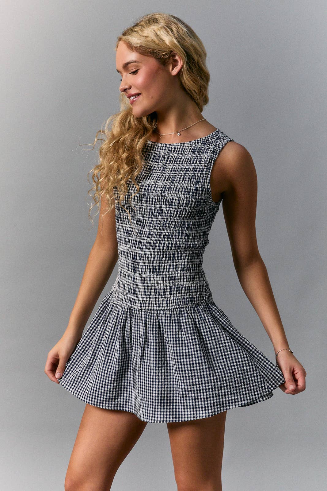 Le Lis Navy Gingham Romper