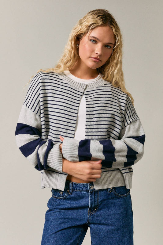 Open Front Striped Cardigan