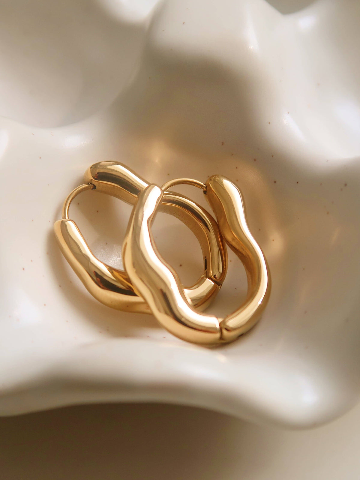 Gold Wave Oval Hoop Earring