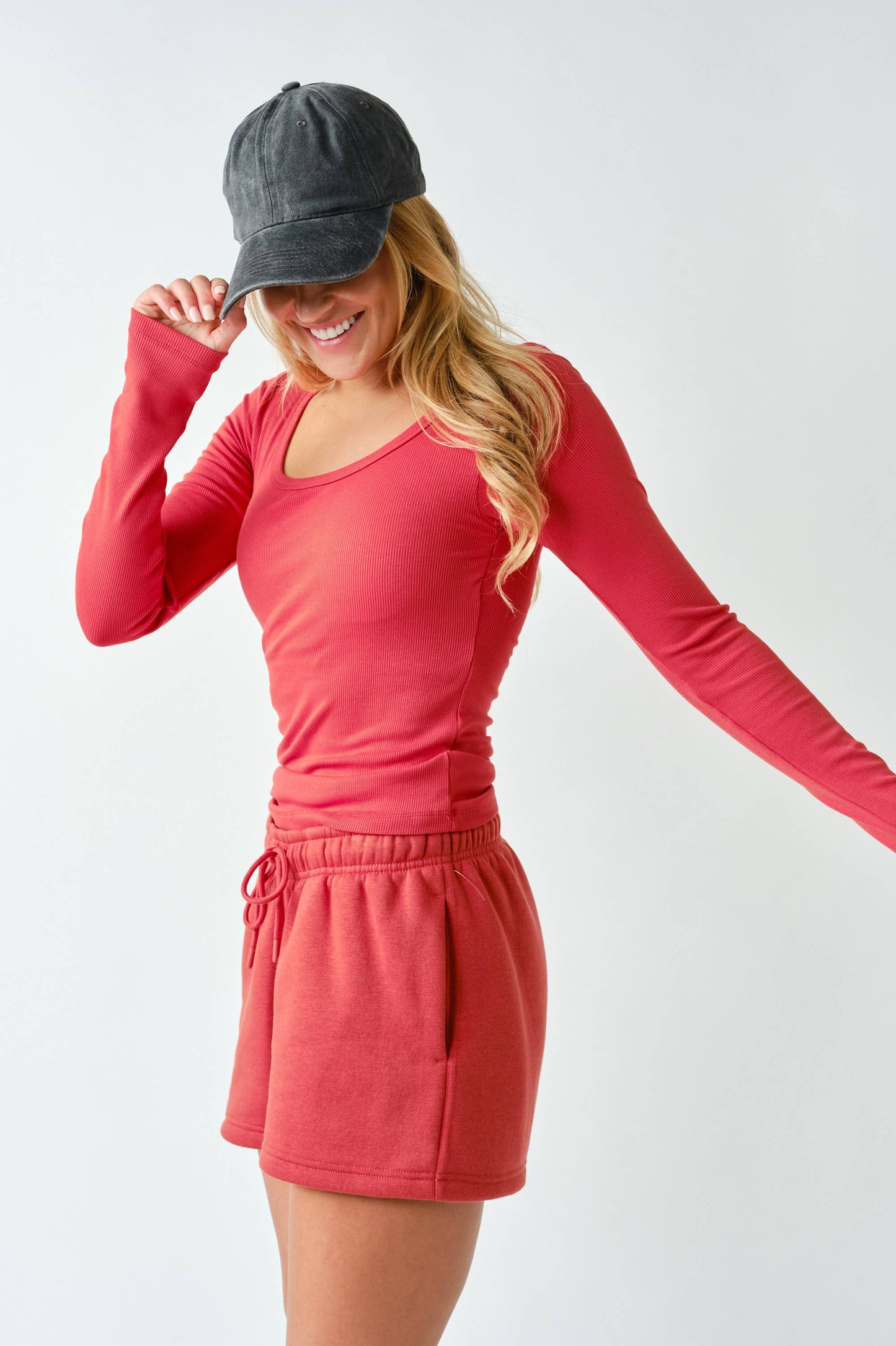 Mono B Micro-Ribbed Built-In Bra Long Sleeve Top