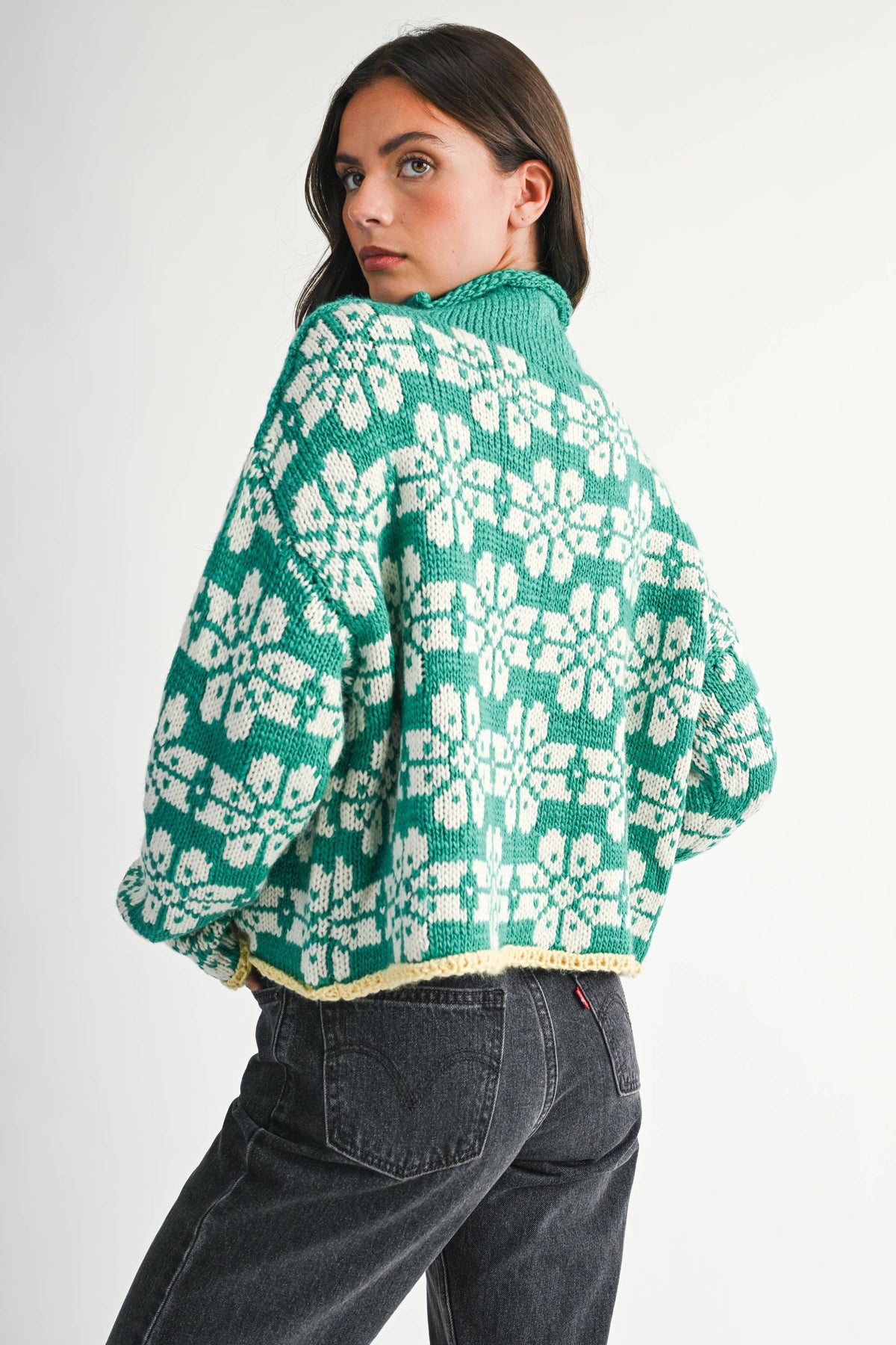 Floral Fair Isle Mock Neck Sweater