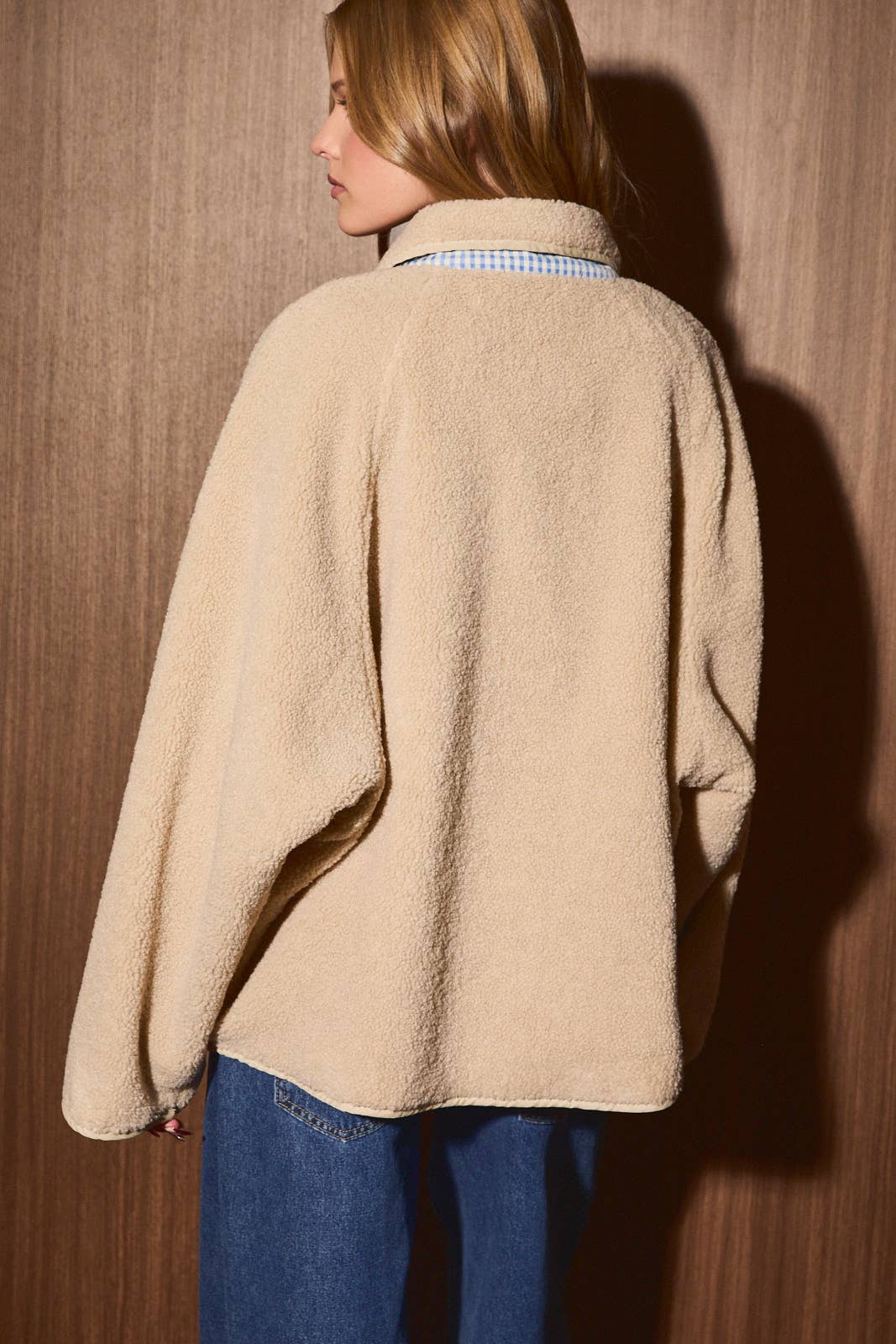 Gingham Contrast Reversible Sherpa Jacket