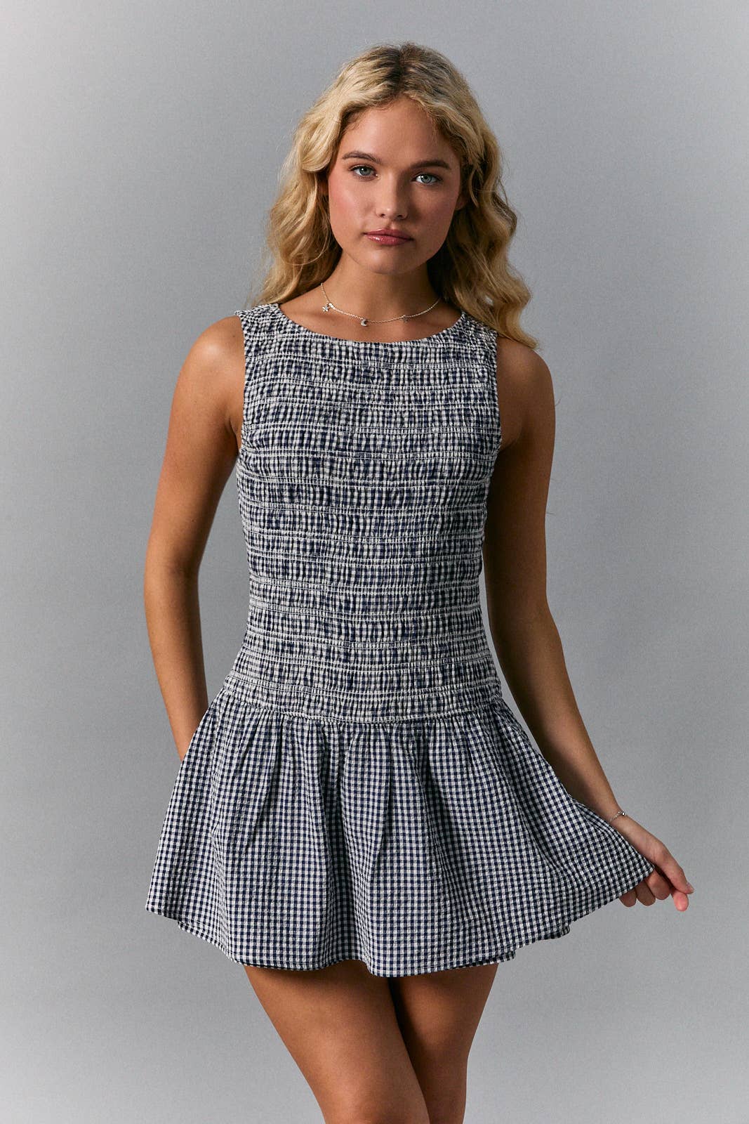 Le Lis Navy Gingham Romper