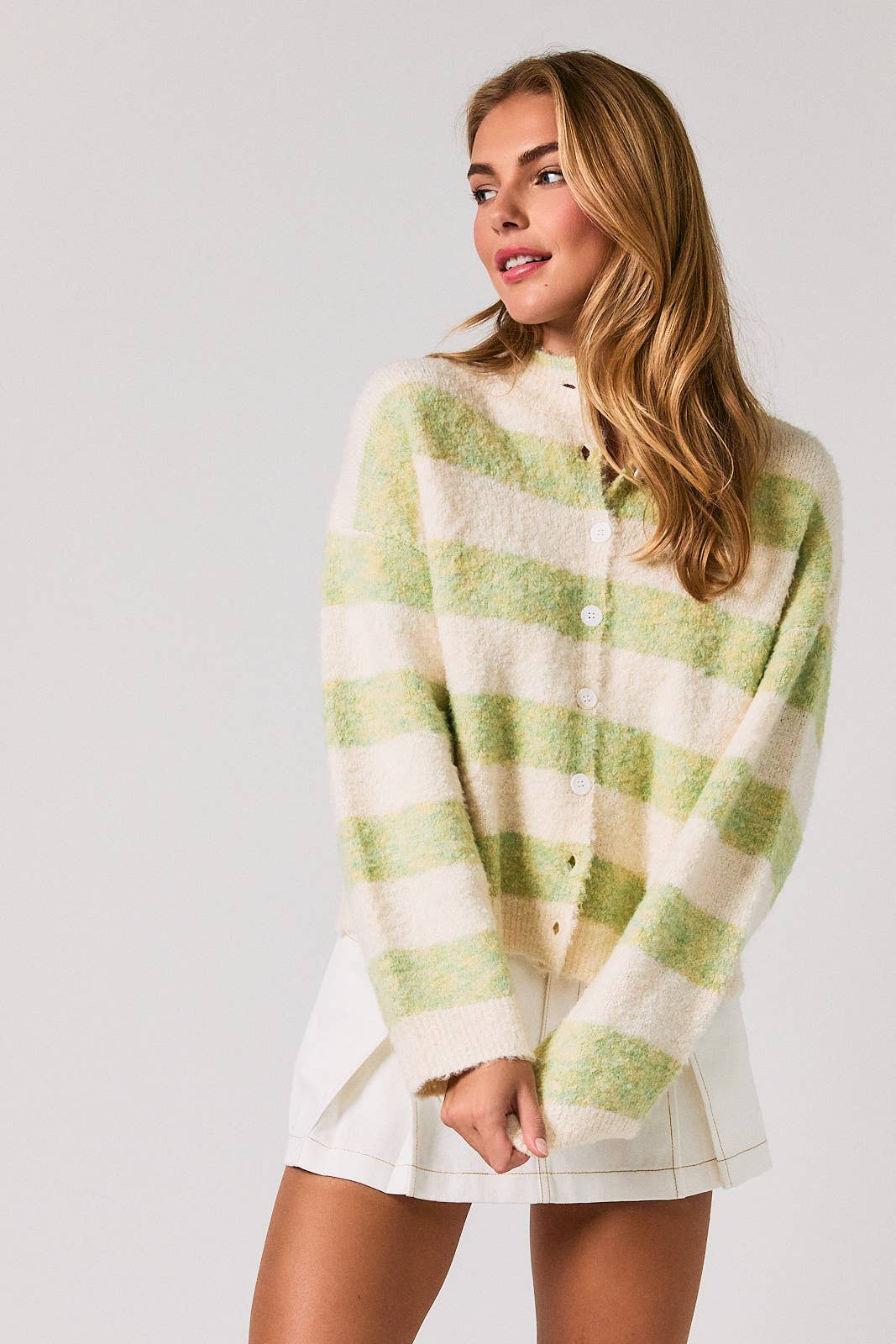 Le Lis High Neck Striped Cardigan