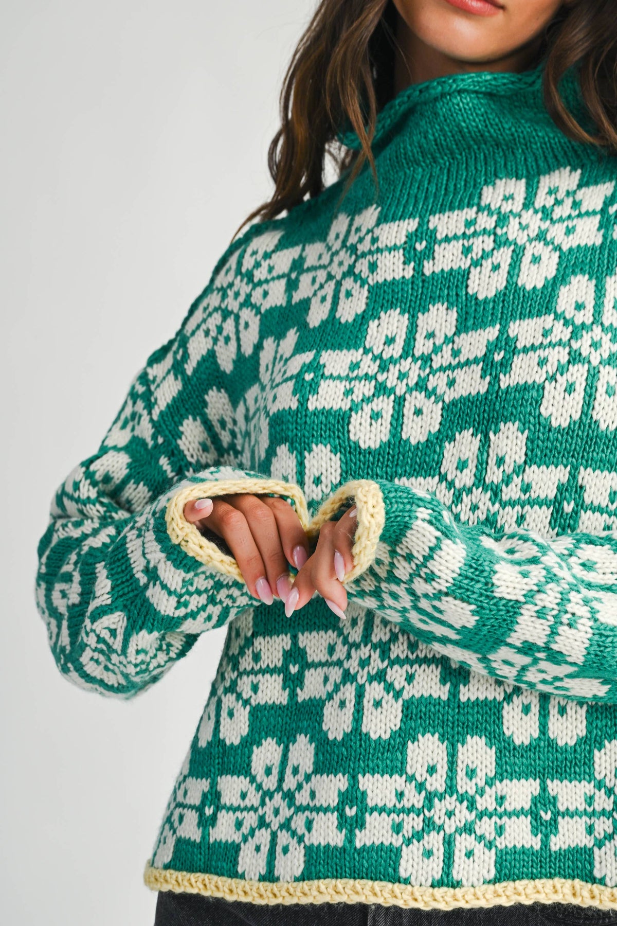 Floral Fair Isle Mock Neck Sweater
