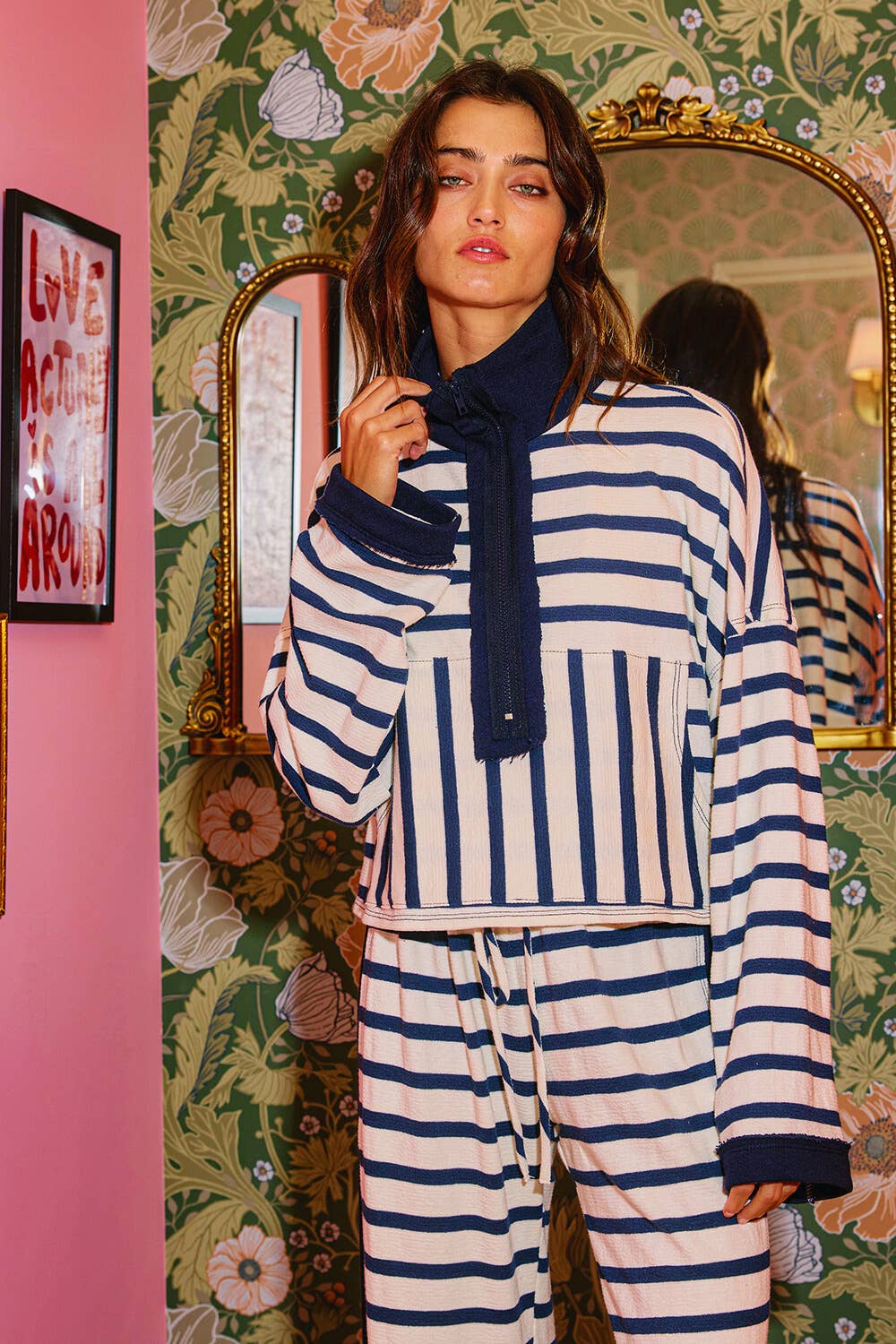 Bucket List Striped Half Zip Pullover