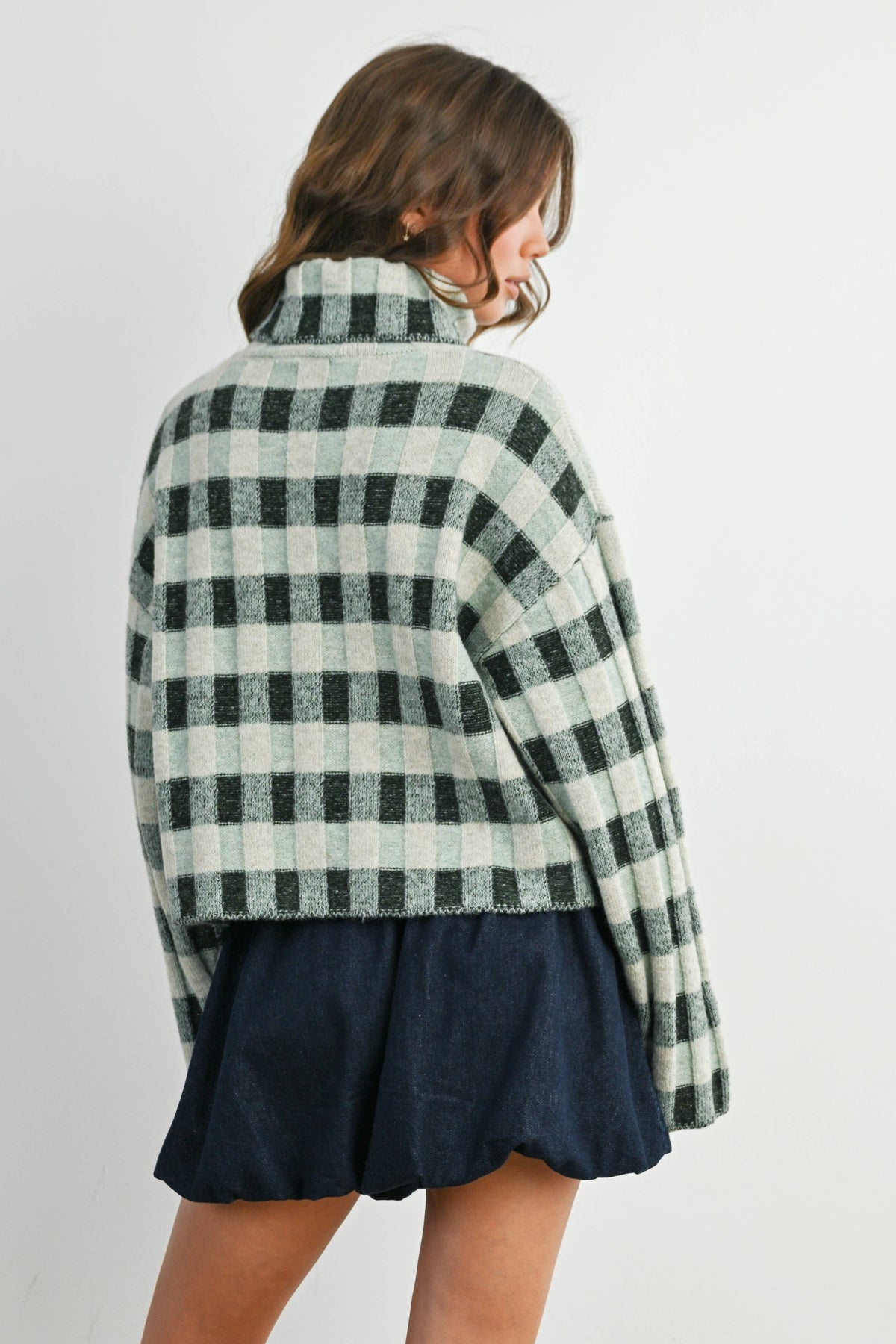 Olive Check Turtleneck Sweater