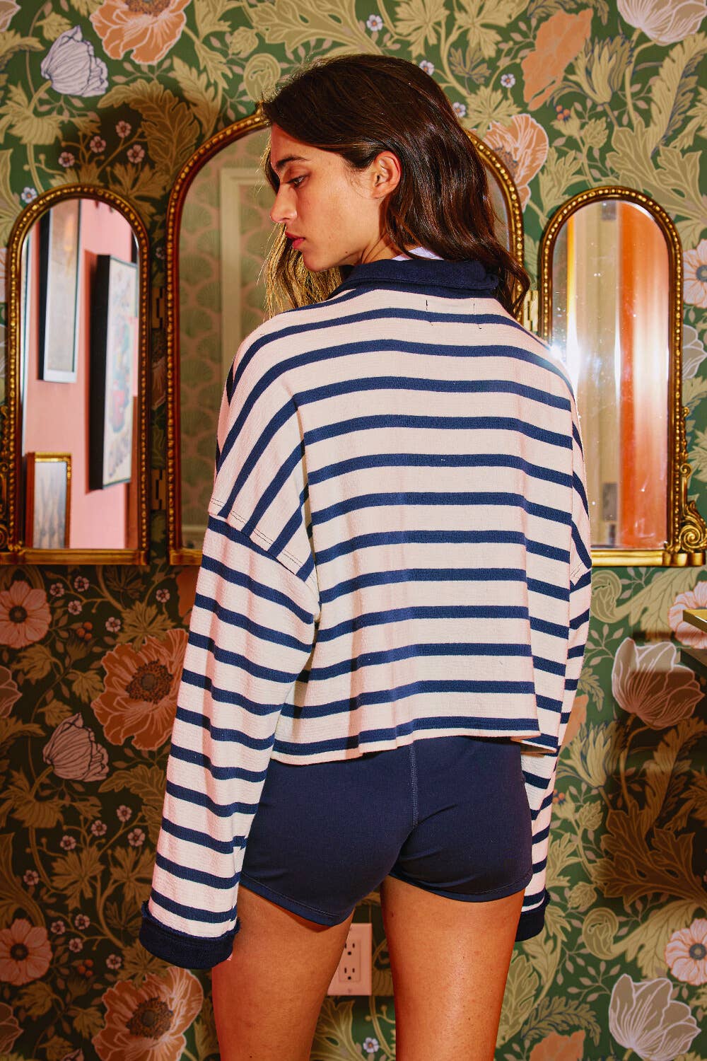 Bucket List Striped Half Zip Pullover